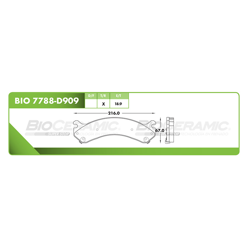 Pastilla para freno de disco Bioceramic. Formula Hibrida LowMet. Trasera BioCeramic BIO 7788-D909