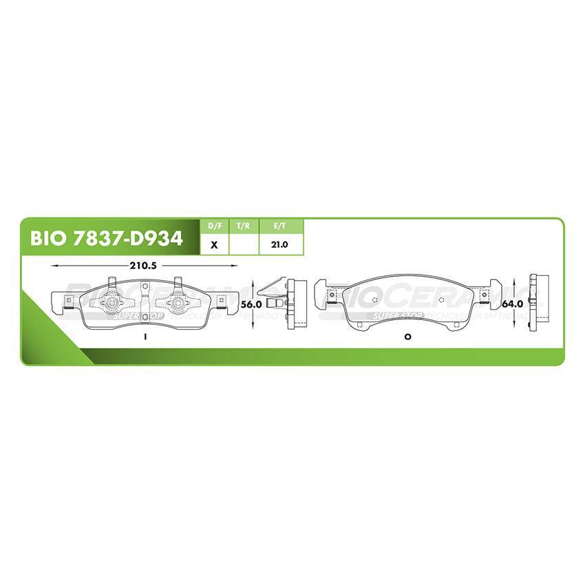 Pastilla para freno de disco Bioceramic. Formula Hibrida LowMet. Delantera BioCeramic BIO 7837-D934