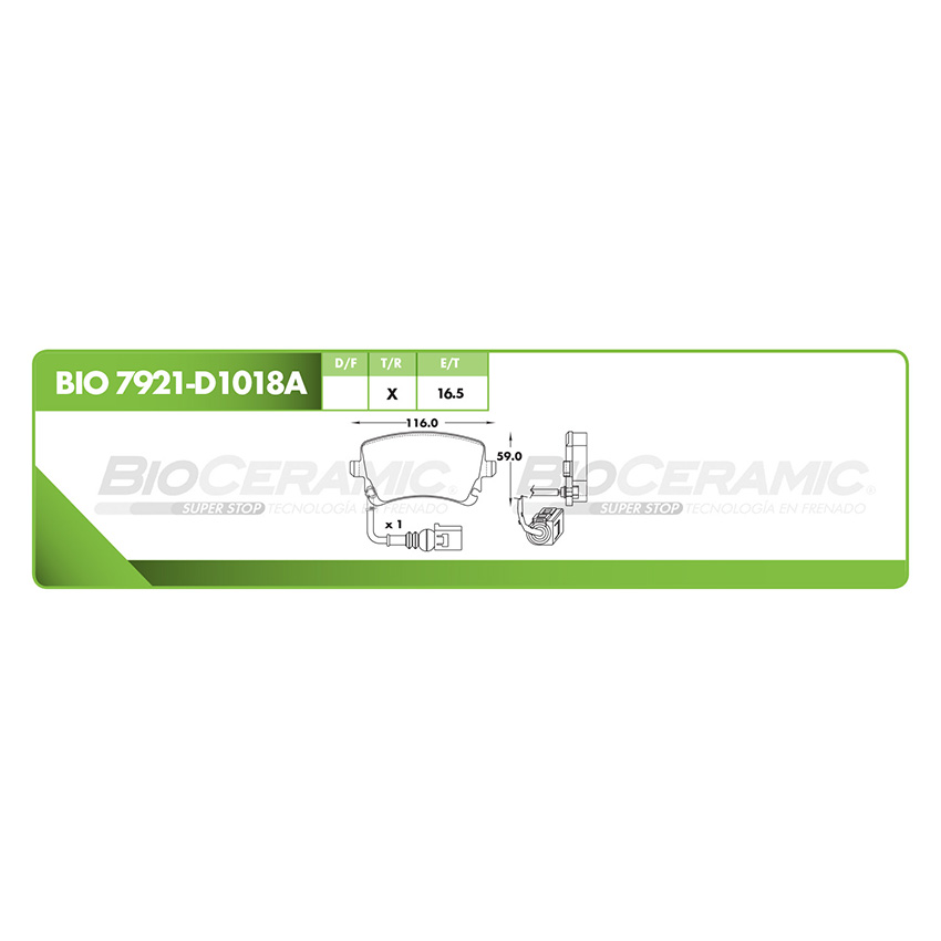 Pastilla para freno de disco Bioceramic. Formula Ceramic LowMet. Trasera BioCeramic BIO 7921-D1018A