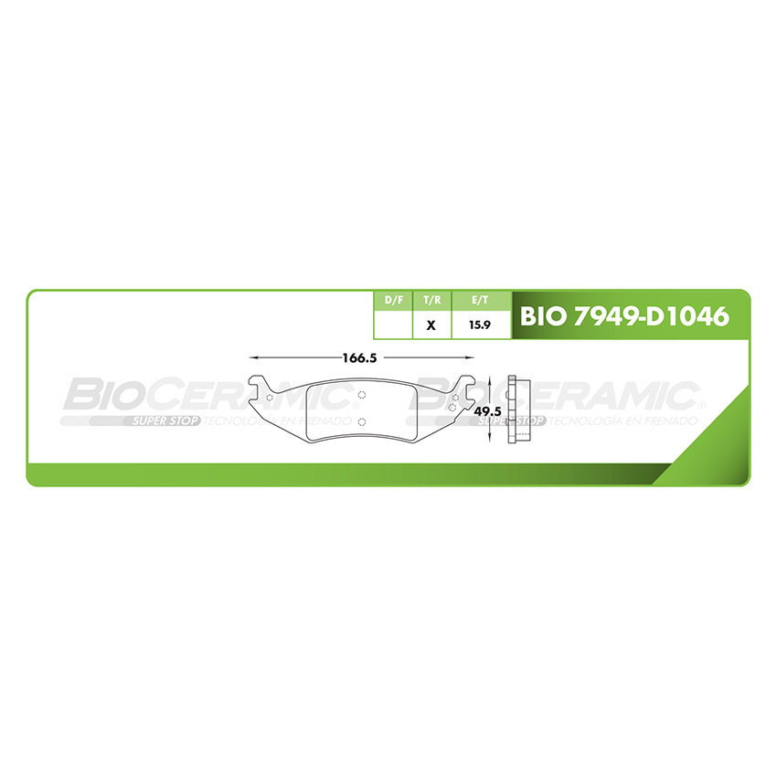Pastilla para freno de disco Bioceramic. Formula Hibrida LowMet. Trasera BioCeramic BIO 7949-D1046