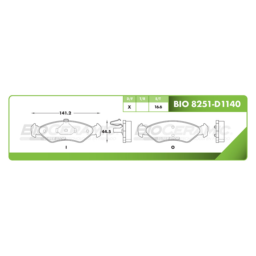 Pastilla para freno de disco Bioceramic. Formula Hibrida LowMet. Delantera BioCeramic BIO 8251-D1140