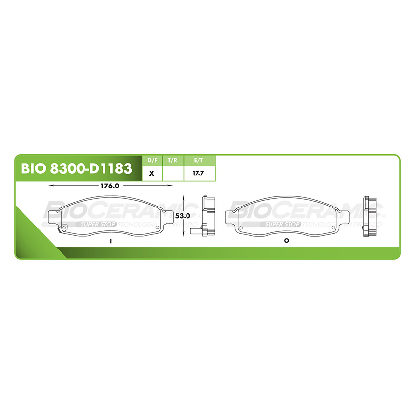 Pastilla para freno de disco Bioceramic. Formula Hibrida LowMet. Delantera BioCeramic BIO 8300-D1183