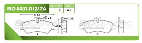 Pastilla para freno de disco Bioceramic. Formula Hibrida LowMet. Trasera BioCeramic BIO 8431-D1317A