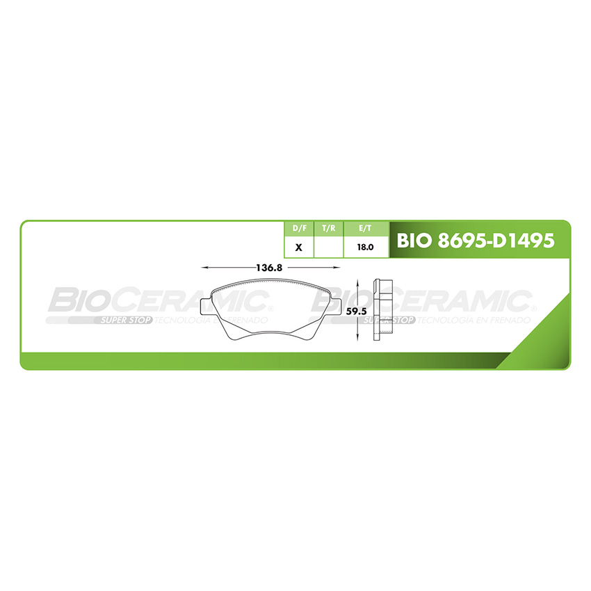 Pastilla para freno de disco Bioceramic. Formula Ceramic LowMet. Delantera BioCeramic BIO 8695-D1495