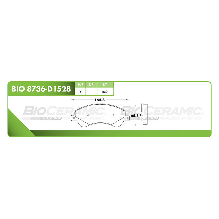 Pastilla para freno de disco Bioceramic. Formula Hibrida LowMet. Delantera BioCeramic BIO 8736-D1528