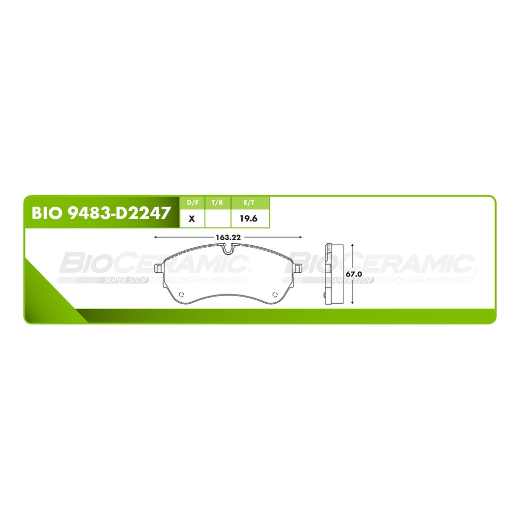 BI-BIO 9483-D2247 — Pastilla para freno de disco Bioceramic. Formula Hibrida LowMet. Delantera BioCeramic BIO 9483-D2247