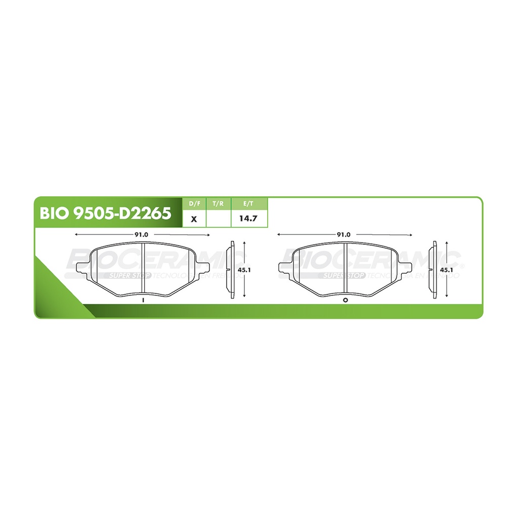 Pastilla para freno de disco Bioceramic. Formula Ceramic LowMet. Trasera BioCeramic BIO 9505-D2265