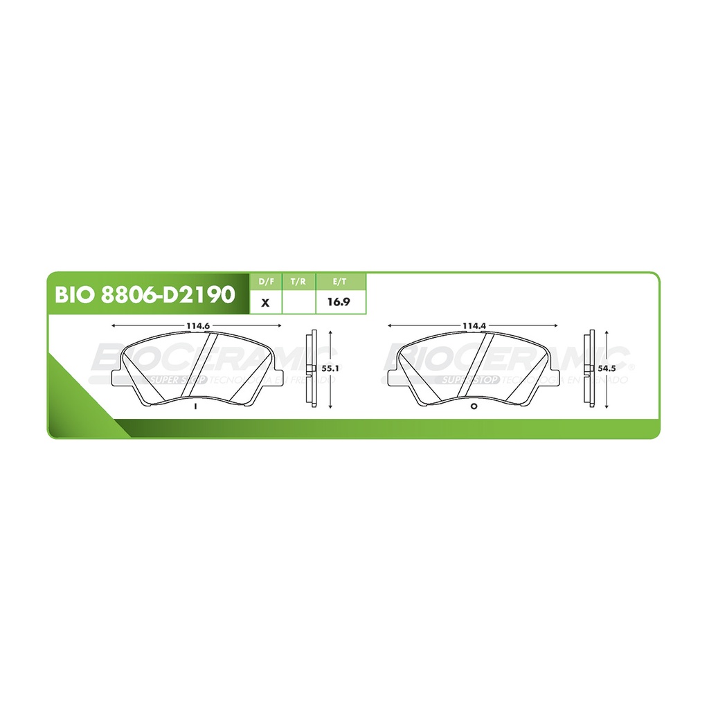 Pastilla para freno de disco Bioceramic. Formula Ceramic LowMet. Delantera BioCeramic BIO 8806-D2190