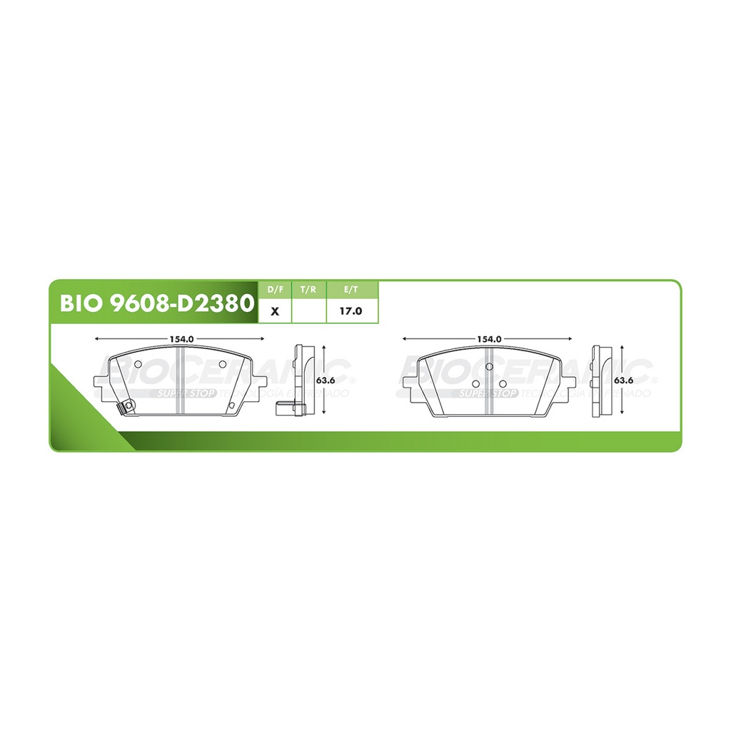 BI-BIO 9608-D2380 — Pastilla para freno de disco Bioceramic. Formula Ceramic LowMet. Delantera BioCeramic BIO 9608-D2380