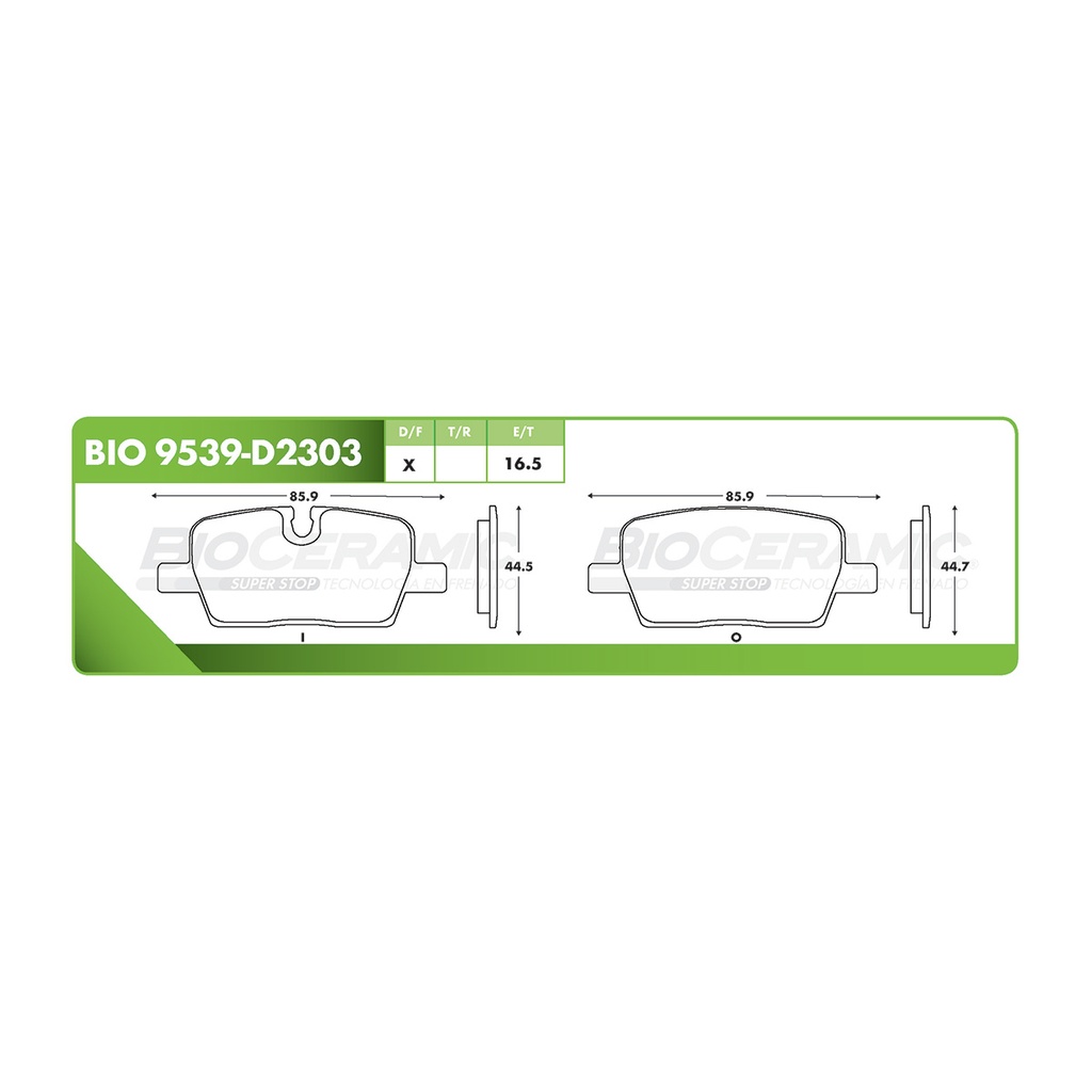 BI-BIO 9539-D2303 — Pastilla para freno de disco Bioceramic. Formula Ceramic LowMet. Trasera BioCeramic BIO 9539-D2303