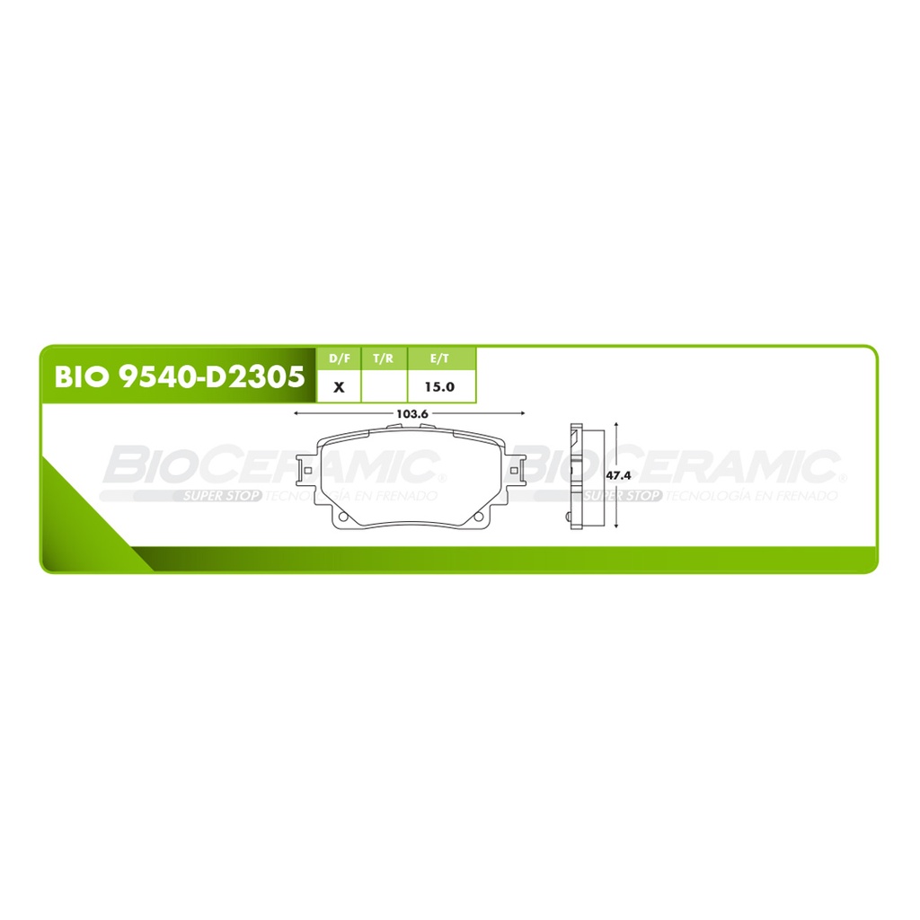 BI-BIO 9540-D2305 — Pastilla para freno de disco Bioceramic. Formula Ceramic LowMet. Trasera BioCeramic BIO 9540-D2305