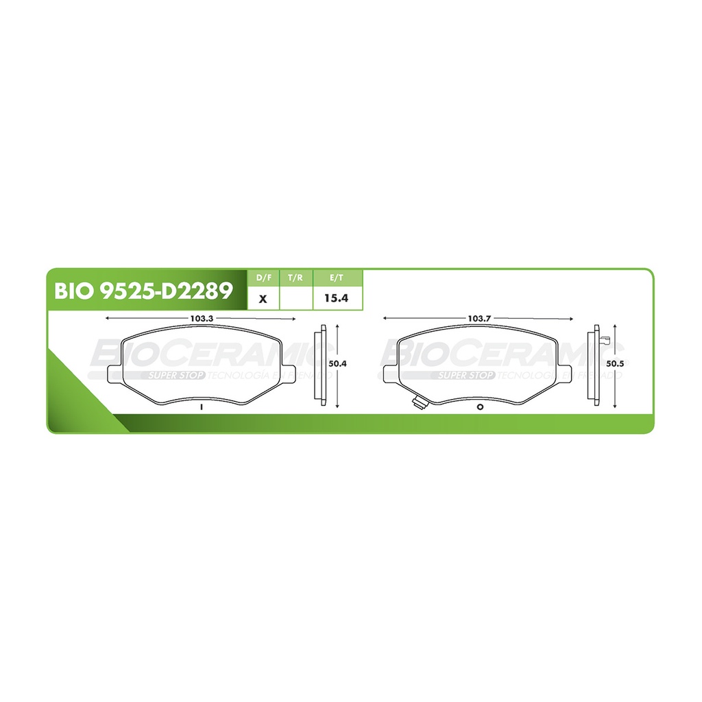 BI-BIO 9525-D2289 — Pastilla para freno de disco Bioceramic. Formula Ceramic LowMet. Delantera BioCeramic BIO 9525-D2289
