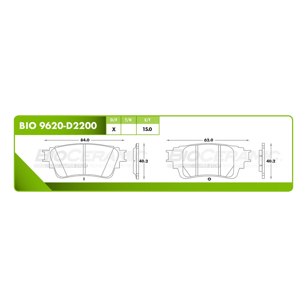 Pastilla para freno de disco Bioceramic. Formula Ceramic LowMet. Trasera BioCeramic BIO 9620-D2200