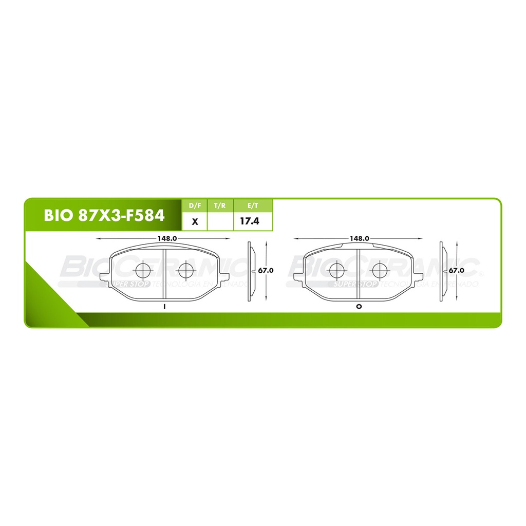 Pastilla para freno de disco Bioceramic. Formula Ceramic LowMet. Delantera BioCeramic BIO 87X3-F584