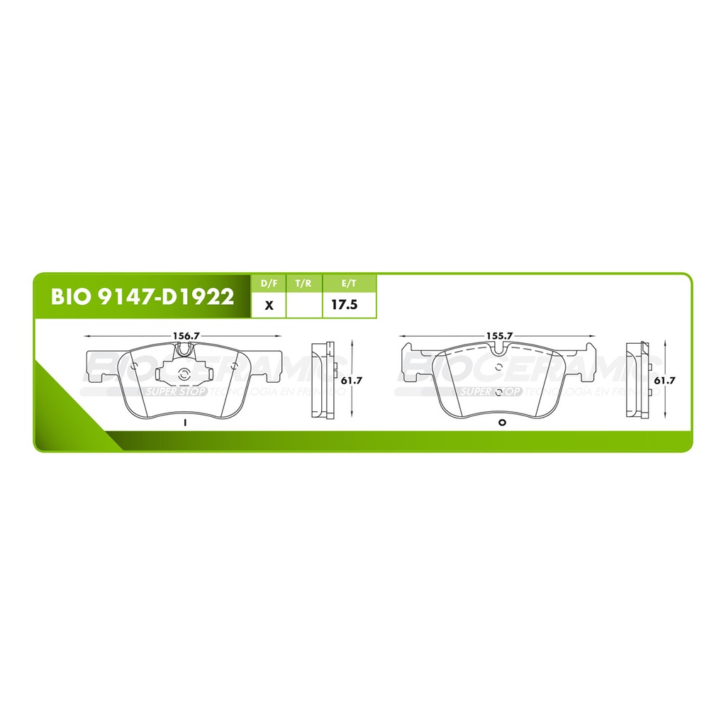 Pastilla para freno de disco Bioceramic. Formula Ceramic LowMet. Delantera BioCeramic BIO 9147-D1922