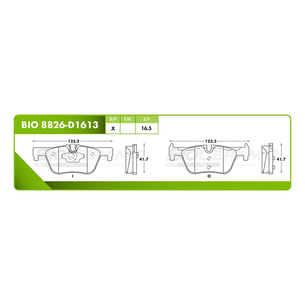 Pastilla para freno de disco Bioceramic. Formula Ceramic LowMet. Trasera BioCeramic BIO 8826-D1613