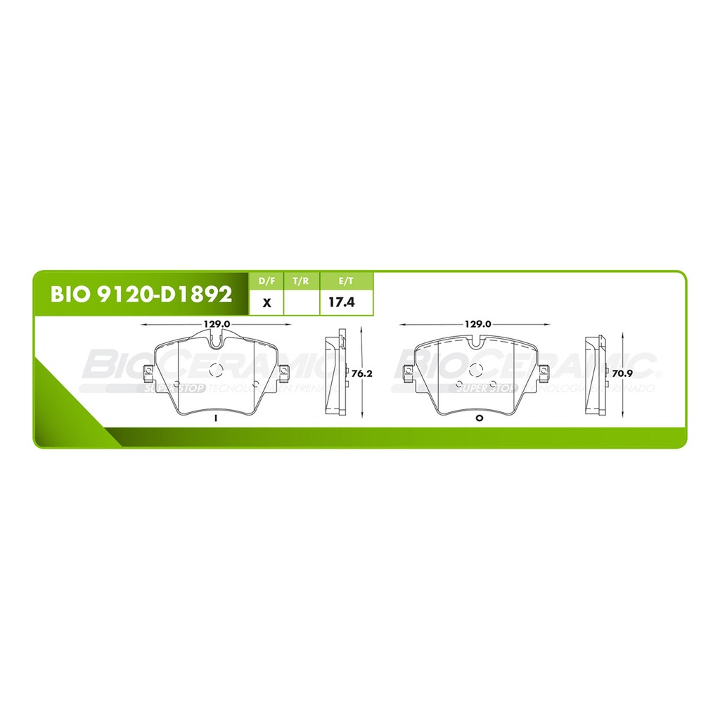BI-BIO 9120-D1892 — Pastilla para freno de disco Bioceramic. Formula Ceramic LowMet. Delantera BioCeramic BIO 9120-D1892