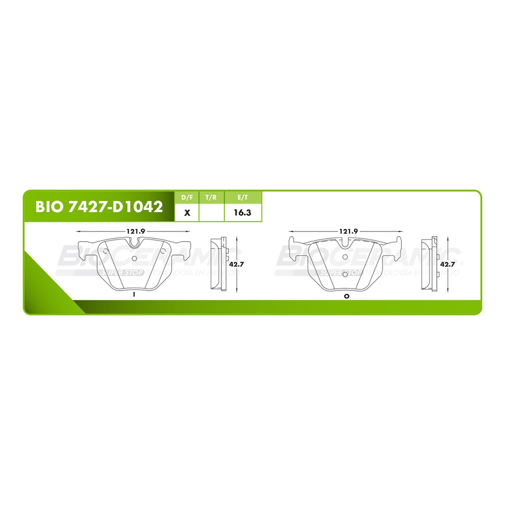Pastilla para freno de disco Bioceramic. Formula Ceramic LowMet. Trasera BioCeramic BIO 7427-D1042