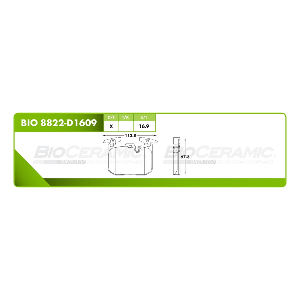 Pastilla para freno de disco Bioceramic. Formula Ceramic LowMet. Trasera BioCeramic BIO 8822-D1609