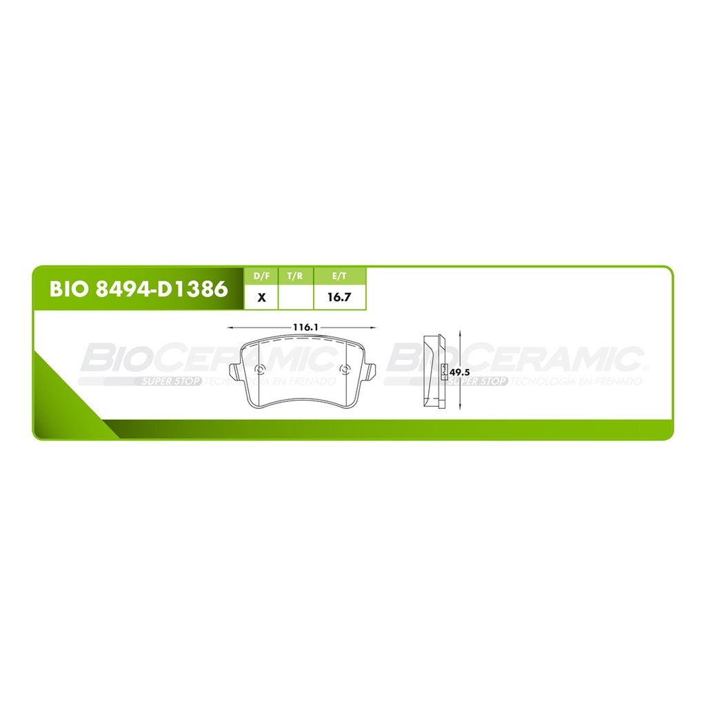 Pastilla para freno de disco Bioceramic. Formula Ceramic LowMet. Delantera BioCeramic BIO 8494-D1386