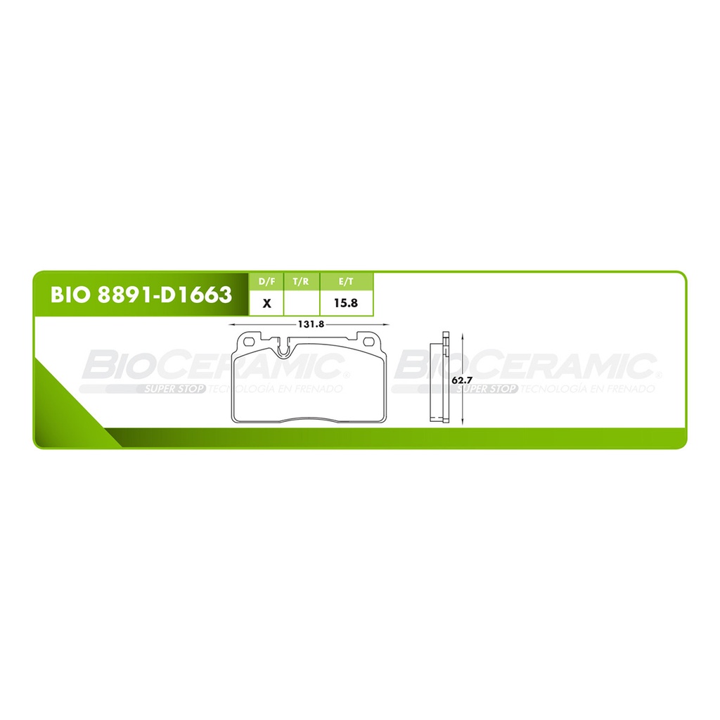 Pastilla para freno de disco Bioceramic. Formula Ceramic LowMet. Trasera BioCeramic BIO 8891-D1663