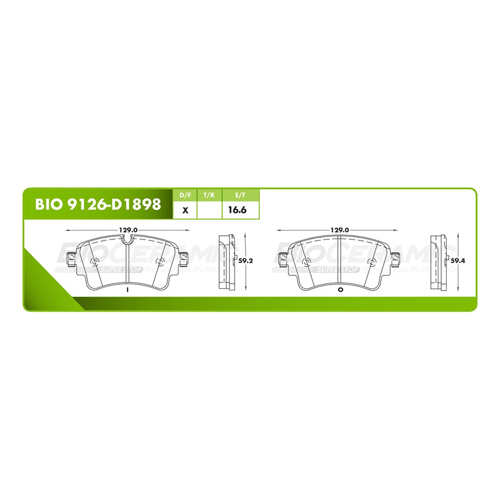 Pastilla para freno de disco Bioceramic. Formula Ceramic LowMet. Delantera BioCeramic BIO 9126-D1898