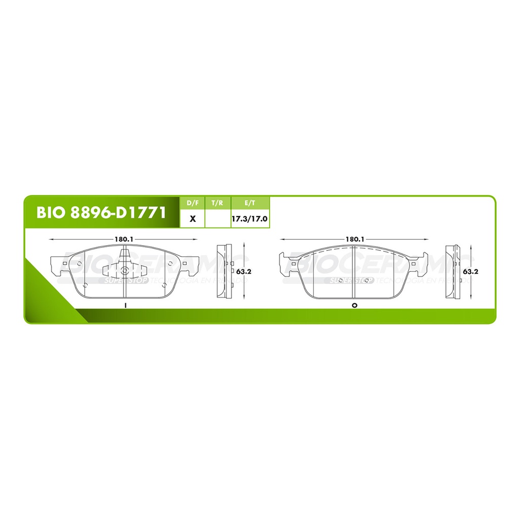 Pastilla para freno de disco Bioceramic. Formula Ceramic LowMet. Trasera BioCeramic BIO 8896-D1771