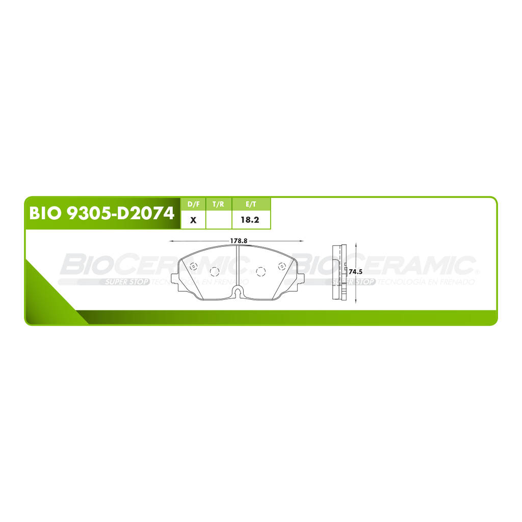 Pastilla para freno de disco Bioceramic. Formula Ceramic LowMet. Delantera BioCeramic BIO 9305-D2074