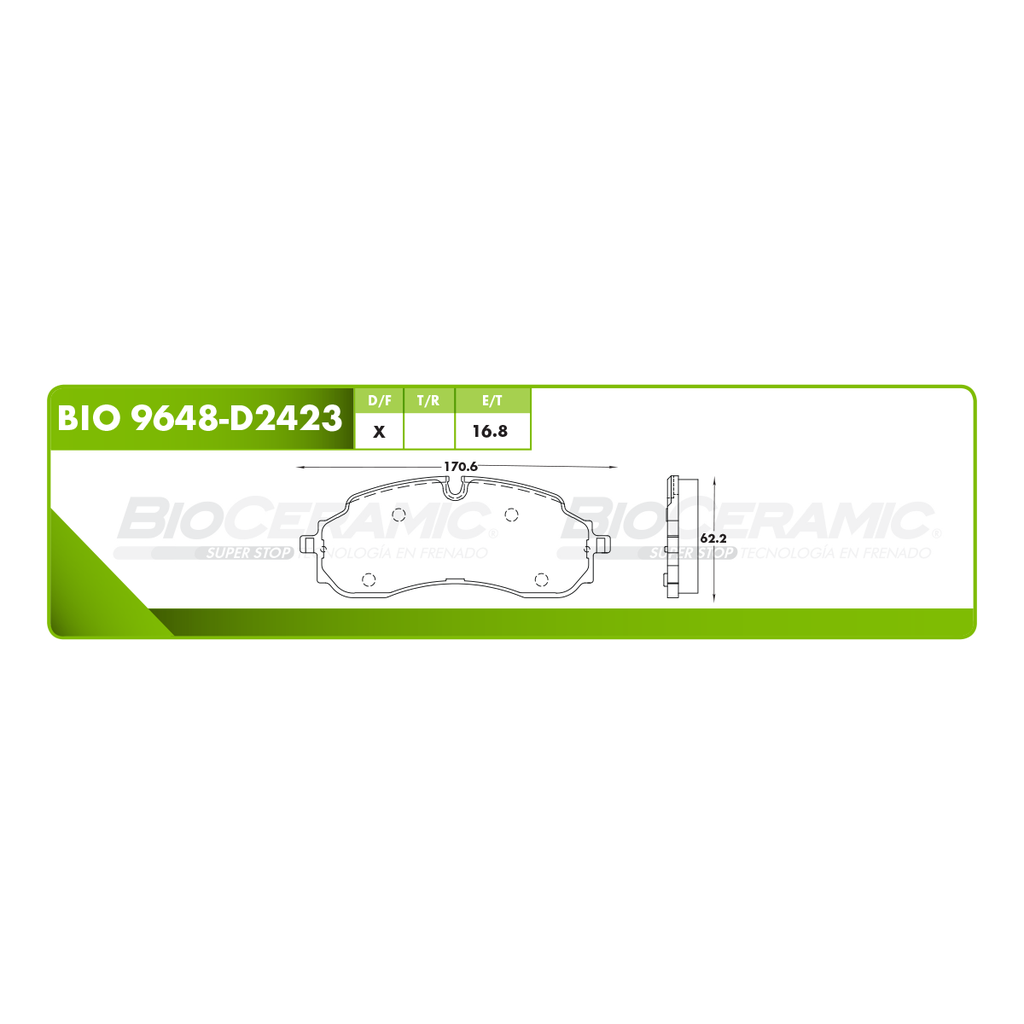 BI-BIO 9648-D2423 — Pastilla para freno de disco Bioceramic. Formula Ceramic LowMet. Delantera BioCeramic BIO 9648-D2423