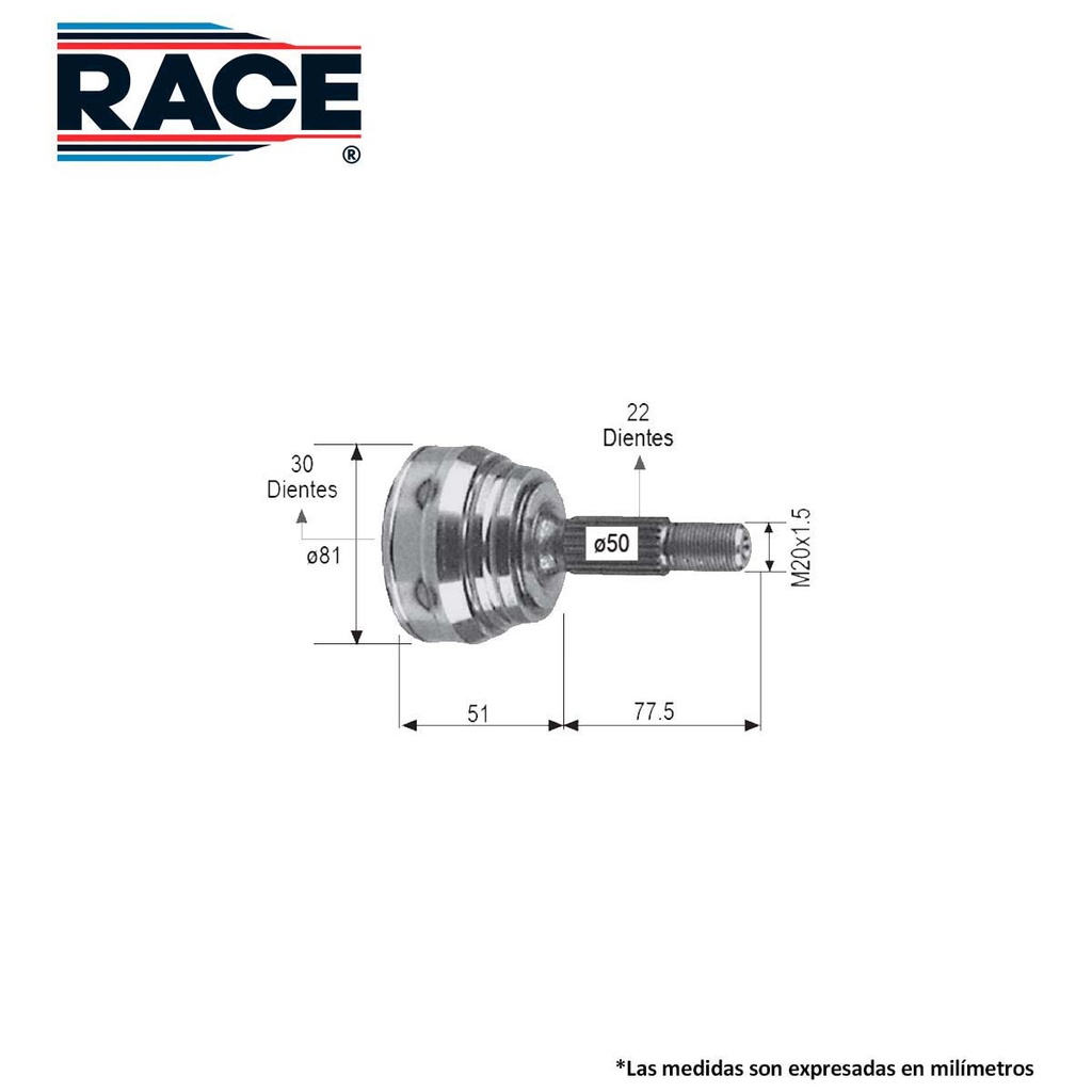 RA-RR-9422 — Junta lado rueda race transmision man/aut lado der/izq gls Race RR-9422