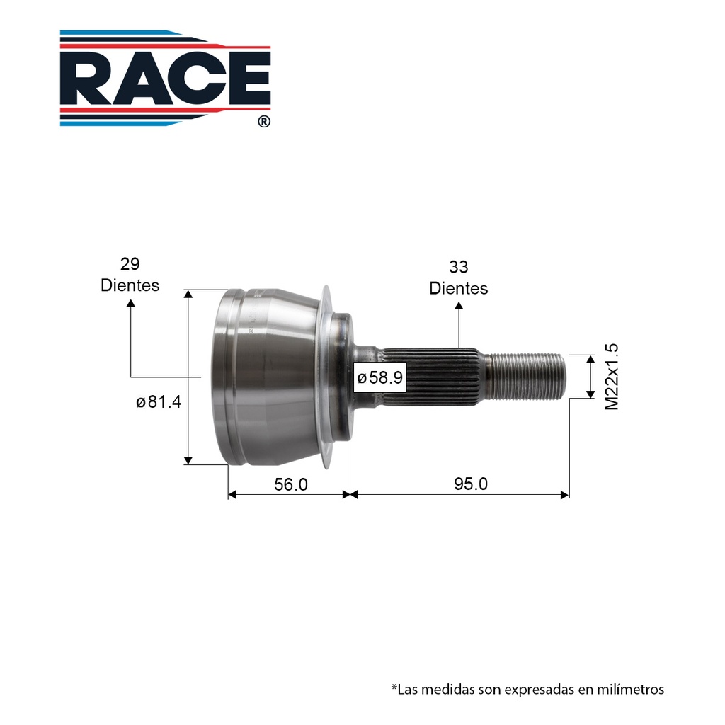 J L/R CHEVROLET Cruze 1.4LT 16-19 / TA - Izq/Der - Int. 29 - Ext. 33 Race RR-9584