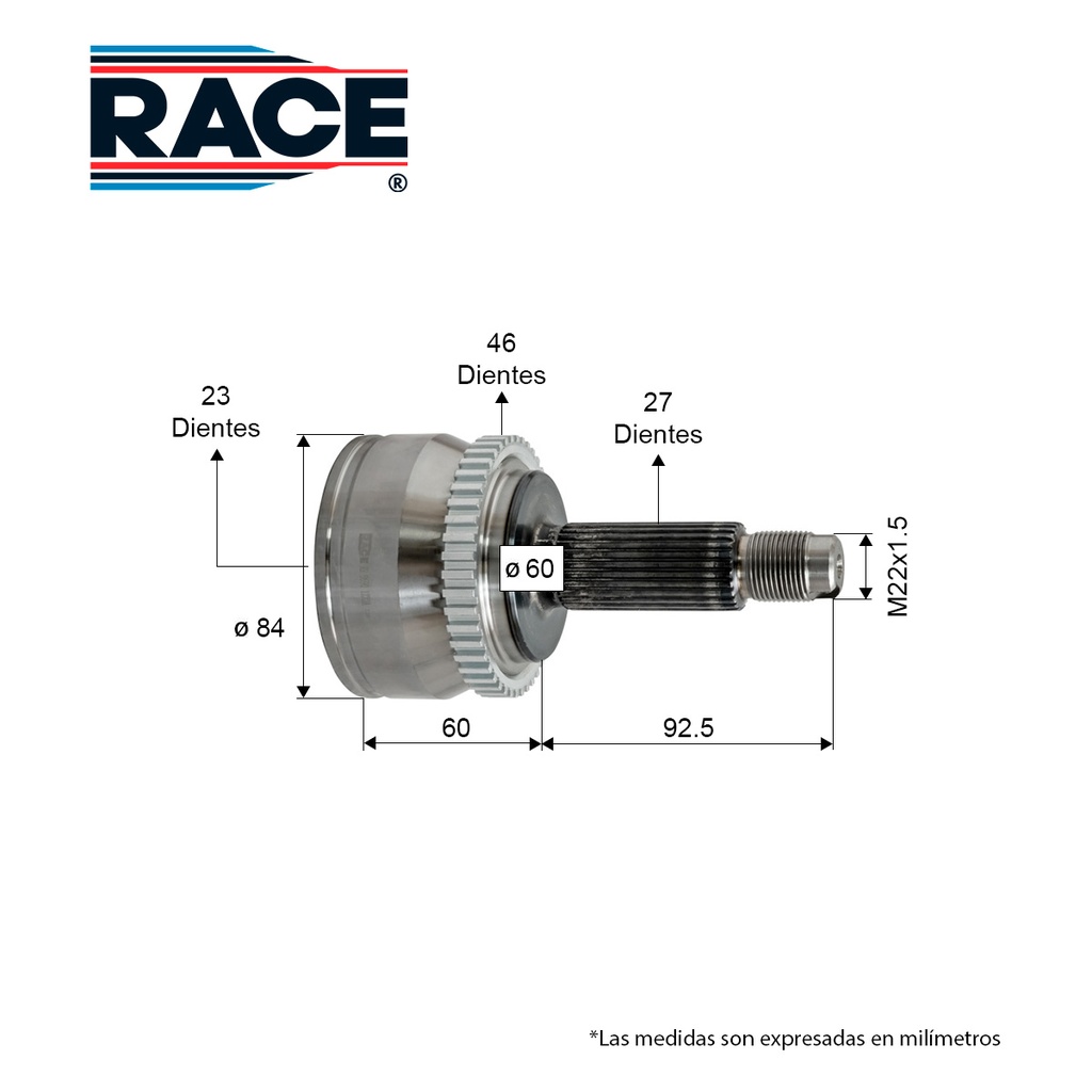 Junta Lado Rueda KIA Soul 2.0L 16-19 TA. Izq/Der. Interior 23 - Exterior 27 Race RR-9590