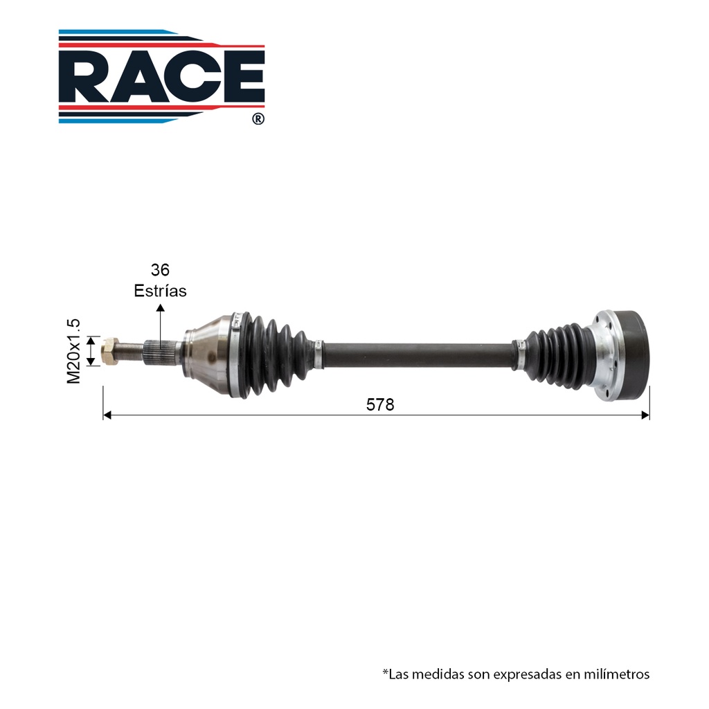 Flecha Completa VW Virtus 1.6L 20- TM Izq Est. Caja 33 - Est. Rueda 36 S/ABS Race RF-8085