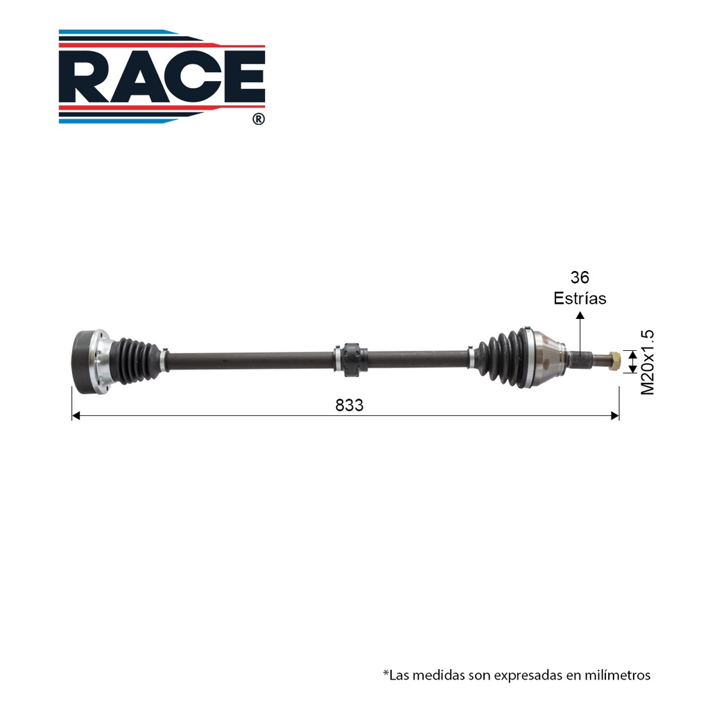 RA-RF-8086 — Flecha Completa VW Virtus 1.6L 20- TM Der Est. Caja 33 - Est. Rueda 36 S/ABS Race RF-8086